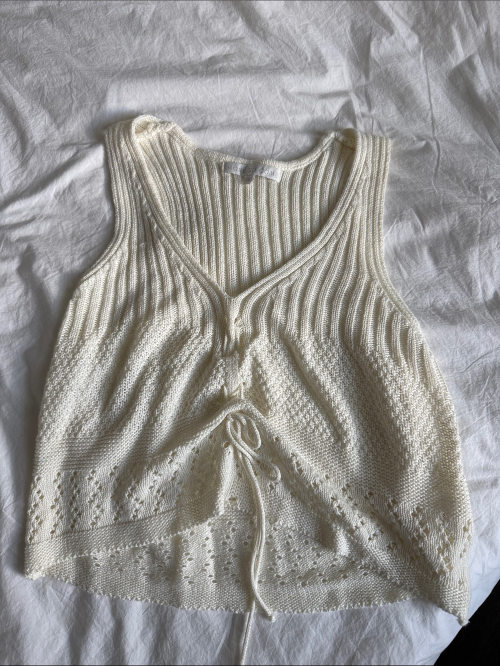 Cream Knit Tie-Front Tank Top